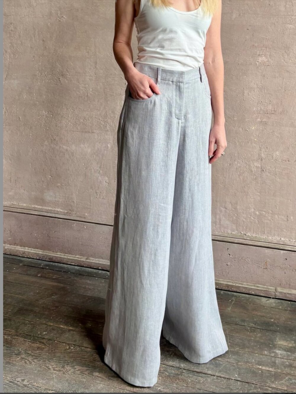 TWP Dillon Hemp Wide Leg Pant Gray Sz 2 EUC